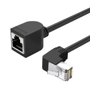 Right Angle Ethernet Extension Cable,90 Degree RJ45 Cords Shielded Male to Female Ethernet Patch Cable，Support Bandwidth Up to 250mhz,1.6ft,Black (Down Angle)