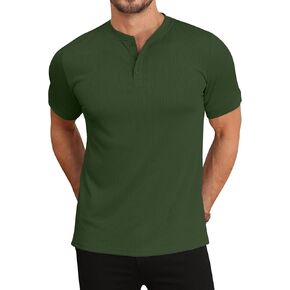 Men's Short Sleeve Henley Shirts Ribbed Stretchy T-Shirts Button Down Tee Casual Basic Tops