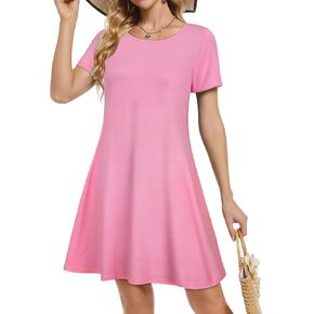 Summer Dresses for Women Short Sleeve Casual T Shirt Dress Loose Sundress Beach Covers Up with Pockets
