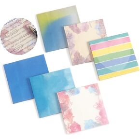 Translucent Sticky Notes 3x3 inch, 6 Vintage Color Patterned Self-Stick Note Pads, Self-Adhesive Translucent Note, 6 Pads 50 Sheets/pad