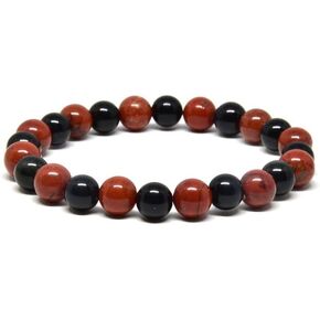 Natural AAA Genuine Red Jasper And Black Onyx Bracelet, Natural Sun Red jasper, Crystal Healing, Fertility Bracelet, Abundance Wealth, Blance Peace Harmony, 8 mm, red jasper and black onyx