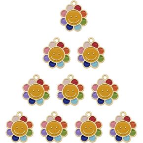 Julie Wang 30pcs Enamel Flower Daisy Happy Face Charm for Jewelry Making Craft DIY Decoration Children Girl Fairy Style