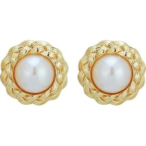 Vintage Gold Pearl Earrings Studs Gold Plated Large Pearl Earrings Jewelry