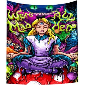 Anime Girl Trippy Tapestry Funny Tarot Tapestry Wall Hanging,Aesthetic Daily Decorative Posters for Bedroom Living Room, L 59'' x 79''
