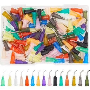 FINGERINSPIRE 120Pcs Blunt Tip Dispensing Needles Pre-Bent Needle Tips -15 Mixed Size 14G-34G for for Oil or Glue Applicator