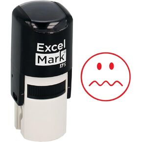 Round Teacher Stamp - SQUIGGLY LINE FACE - RED Ink