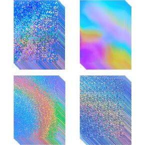 20 Sheets Holographic Cardstock Paper 250gsm/92lb, 8.5 x 11 Metallic Glitter Paper 4 Mixed Styles Printable Only Compatible with Laser Printer, Thick Card Stock for Crafts, Scrapbook, Party Decoration