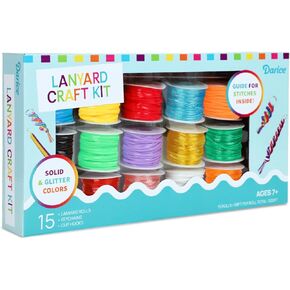 Darice Lanyard String Kit - 15 Pack Plastic Gimp String with Assorted Colors - Glitter and Solid Boondoggle String for Weaving - Lacing Cord for Bracelets DIY Keychains Crafts