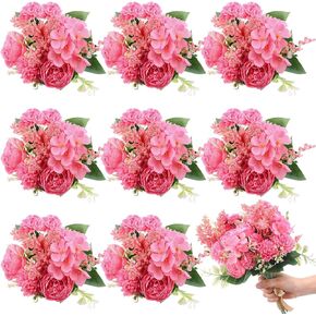 Zeyune 8 Pcs Wedding Silk Flowers Fake Peony Silk Flowers Bouquet Hydrangea Wedding Bouquets Faux Flower Arrangement for Wedding Birthday Party Table Centerpieces Home Decoration (Blue)