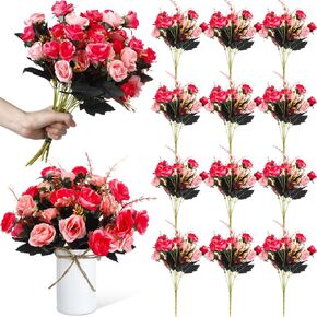 Hotop 12 Bunches of Artificial Roses Flowers Centerpiece 144 Heads Silk Faux Roses Bouquets for Table Decoration Realistic Bouquet Arrangement Boho Faux Rose Flowers for Wedding (Autumn Colors)