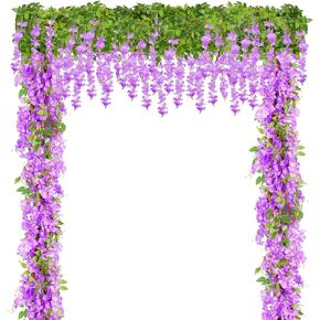 CEWOR 5pcs Artificial Flowers Wisteria Garland, Total 33Ft Silk Fake Hanging Flowers Vines Rattan for Wedding Arch Floral Backdrop Home Garden Outdoor Ceremony Decor