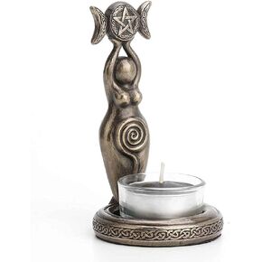 Veronese Design 4 3/4" Spiral Triple Moon Goddess Tealight Candle Holder Resin Sculpture Bronze Finish