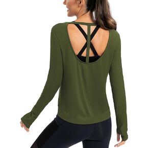 ICTIVE Womens Long Sleeve Shirt Workout Athletic Gym Hiking Tech Stretch Muscle Open Back with Thumb Hole Tops