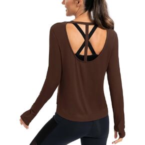 ICTIVE Womens Long Sleeve Shirt Workout Athletic Gym Hiking Tech Stretch Muscle Open Back with Thumb Hole Tops in Kuwait