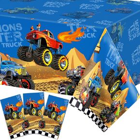 3 Pack Truck Tablecloth Truck Plastic Table Cover Truck Party Decorations Disposable Monster Truck Party Table Covers Truck Party Tablecloth Cars Theme Birthday Party Decor Supplies, 54 x 87 Inch
