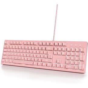 Pink Gaming Keyboard 104 Keys Silent Creamy Keyboard Light up Wired Keyboard Double Shot Keycaps LED Backlit Membrane Keyboard for PC Laptop(104 Pink)