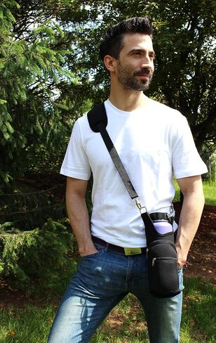 BlankIt! Concepts Kisa Water Bottle Holder Carrier Flask Bottles Adjustable Shoulder Hand Strap 2 Pocket Sling Neoprene Sleeve Hiking Travel 16oz 17oz 20oz 24oz 25oz 32oz 40oz in Saudi Arabia