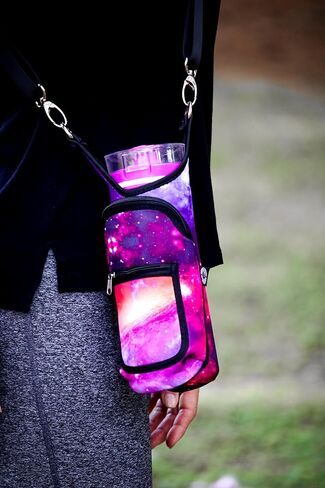 BlankIt! Concepts Kisa Water Bottle Holder Carrier Flask Bottles Adjustable Shoulder Hand Strap 2 Pocket Sling Neoprene Sleeve Hiking Travel 16oz 17oz 20oz 24oz 25oz 32oz 40oz in Saudi Arabia