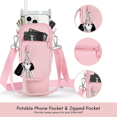 Water Bottle Carrier with Strap for Stanley Cup Accessories 40oz - Tumbler Water Bottle Holder Bag for Walking with Phone Pocket in Saudi Arabia