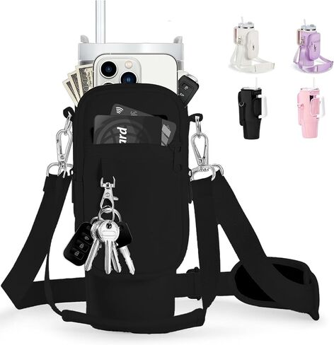 Water Bottle Carrier with Strap for Stanley Cup Accessories 40oz - Tumbler Water Bottle Holder Bag for Walking with Phone Pocket in Saudi Arabia