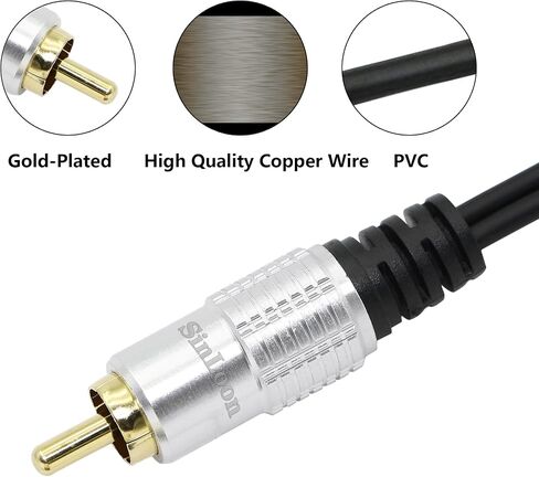 كابل صوت SinLoon RCA Y-Adapter، كابل صوت محول محوري رقمي مطلي بالذهب من سبائك الألومنيوم الممتاز ذكر إلى 2-RCA أنثى (RCA M-2F) in Saudi Arabia