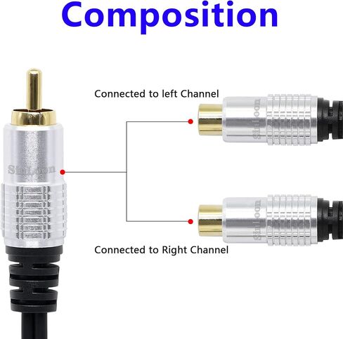كابل صوت SinLoon RCA Y-Adapter، كابل صوت محول محوري رقمي مطلي بالذهب من سبائك الألومنيوم الممتاز ذكر إلى 2-RCA أنثى (RCA M-2F) in Saudi Arabia