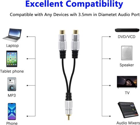 كابل صوت SinLoon RCA Y-Adapter، كابل صوت محول محوري رقمي مطلي بالذهب من سبائك الألومنيوم الممتاز ذكر إلى 2-RCA أنثى (RCA M-2F) in Saudi Arabia