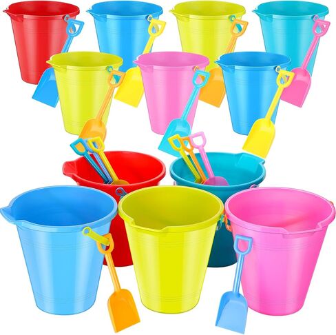 12 Pack 9 Inch Large Sand Bucket with Shovel Beach Bucket Toys for Kids Use for Sand Molds at The Sandbox Plastic Bucket with Handles for Summer Beach Party Favors in Saudi Arabia