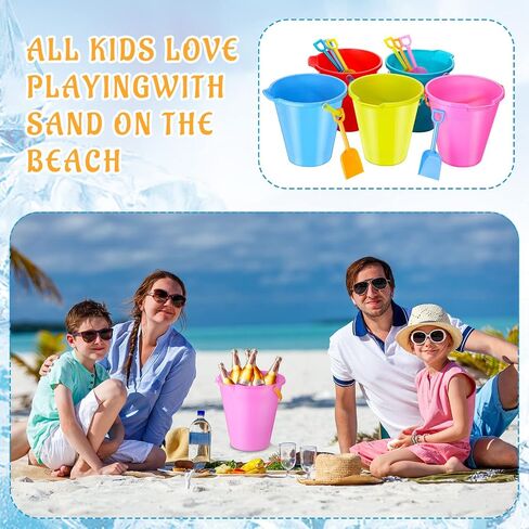 12 Pack 9 Inch Large Sand Bucket with Shovel Beach Bucket Toys for Kids Use for Sand Molds at The Sandbox Plastic Bucket with Handles for Summer Beach Party Favors in Saudi Arabia