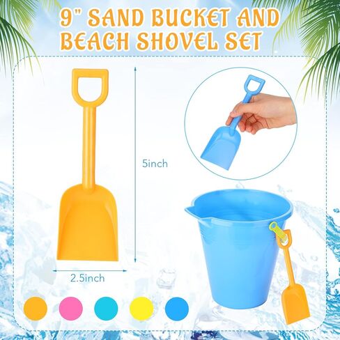 12 Pack 9 Inch Large Sand Bucket with Shovel Beach Bucket Toys for Kids Use for Sand Molds at The Sandbox Plastic Bucket with Handles for Summer Beach Party Favors in Saudi Arabia