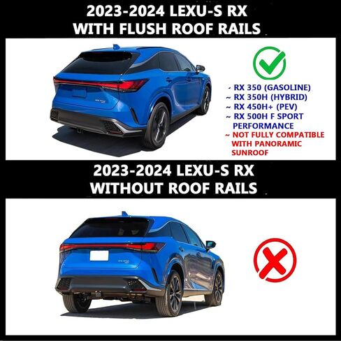 قضبان متقاطعة لحامل السقف من ROKIOTOEX تناسب 2023 2024 2025 Lexu-s RX Moonroof (غير متوافقة مع السقف البانورامي) سياج جانبي دافق، قضبان متقاطعة لصندوق الشحن على السطح، لوح التزلج، حامل الدراجة فضي in Kuwait