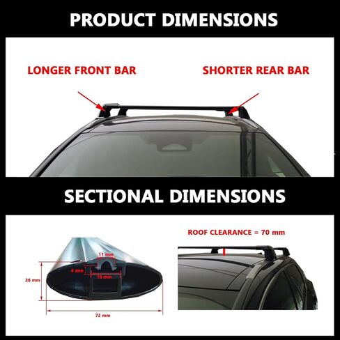 قضبان متقاطعة لحامل السقف من ROKIOTOEX تناسب 2023 2024 2025 Lexu-s RX Moonroof (غير متوافقة مع السقف البانورامي) سياج جانبي دافق، قضبان متقاطعة لصندوق الشحن على السطح، لوح التزلج، حامل الدراجة فضي in Kuwait