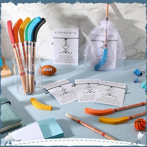 24 Sets Hockey Graduation Gifts Hockey Team Gifts Include Hockey Pencils with Erasers Hockey Pencils Hockey Wish Bracelets with Card and Gift Bags for Team Birthday Parties School Prizes in Saudi Arabia