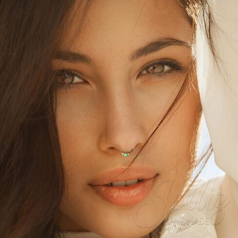 Opal Septum Ring 20G - 14K Gold Filled Septum Hoop With Green Opal - Hypoallergenic Septum Piercings in Saudi Arabia