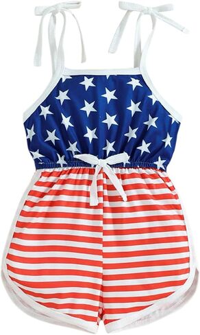 Baby Girl 4th Of July Outfits Stars Flag Ice cream Print Romper Jumpsuit Oveall Toddler Girls Summer Clothes 0-5T in Saudi Arabia