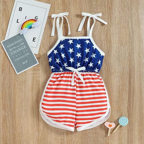 Baby Girl 4th Of July Outfits Stars Flag Ice cream Print Romper Jumpsuit Oveall Toddler Girls Summer Clothes 0-5T in Saudi Arabia