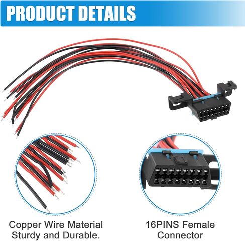 X AUTOHAUX J1962F OBD2 16 Pin Female Connector Dash Port Open Tinned Wire Pigtail Full Cables Fixed Harness Assembled Plug 12" 30cm in Saudi Arabia