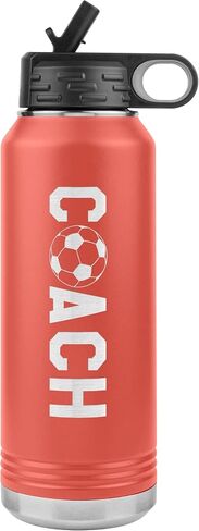 Soccer Coach Water Bottle - 32oz Insulated Engraved Stainless Steel Flip Top With Straw Soccer Coach Gift Black in Saudi Arabia