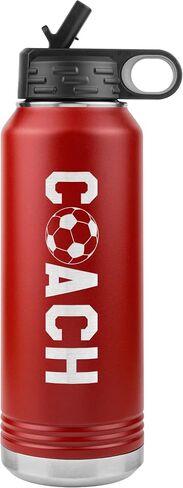 Soccer Coach Water Bottle - 32oz Insulated Engraved Stainless Steel Flip Top With Straw Soccer Coach Gift Black in Saudi Arabia