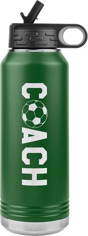 Soccer Coach Water Bottle - 32oz Insulated Engraved Stainless Steel Flip Top With Straw Soccer Coach Gift Black in Saudi Arabia