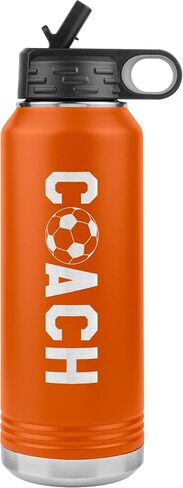 Soccer Coach Water Bottle - 32oz Insulated Engraved Stainless Steel Flip Top With Straw Soccer Coach Gift Black in Saudi Arabia