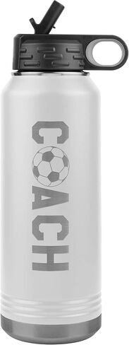 Soccer Coach Water Bottle - 32oz Insulated Engraved Stainless Steel Flip Top With Straw Soccer Coach Gift Black in Saudi Arabia