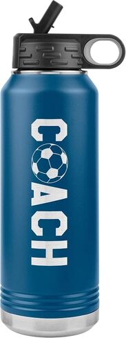 Soccer Coach Water Bottle - 32oz Insulated Engraved Stainless Steel Flip Top With Straw Soccer Coach Gift Black in Saudi Arabia