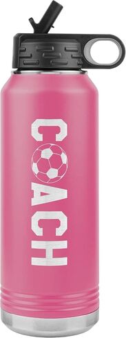 Soccer Coach Water Bottle - 32oz Insulated Engraved Stainless Steel Flip Top With Straw Soccer Coach Gift Black in Saudi Arabia