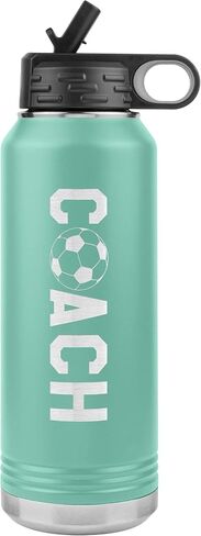 Soccer Coach Water Bottle - 32oz Insulated Engraved Stainless Steel Flip Top With Straw Soccer Coach Gift Black in Saudi Arabia