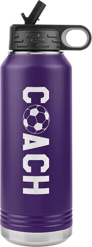 Soccer Coach Water Bottle - 32oz Insulated Engraved Stainless Steel Flip Top With Straw Soccer Coach Gift Black in Saudi Arabia