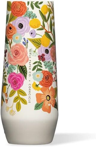 Corkcicle Stemless Flute, Triple Insulated Stainless Steel, Easy Grip, Non-slip Bottom, Keeps Beverages Chilled for 9 Hours, Garden Party Cream, 7 oz in Saudi Arabia