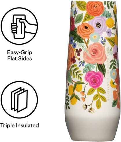 Corkcicle Stemless Flute, Triple Insulated Stainless Steel, Easy Grip, Non-slip Bottom, Keeps Beverages Chilled for 9 Hours, Garden Party Cream, 7 oz in Saudi Arabia