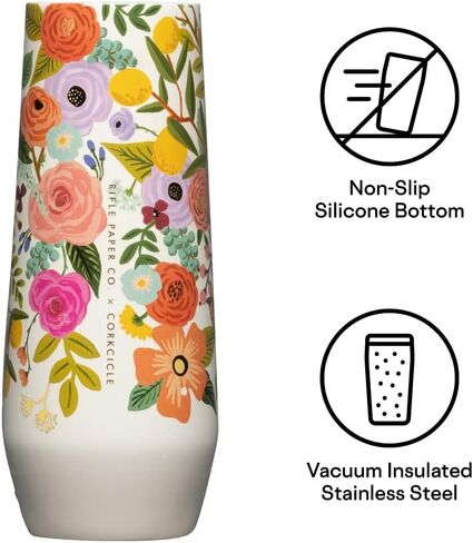 Corkcicle Stemless Flute, Triple Insulated Stainless Steel, Easy Grip, Non-slip Bottom, Keeps Beverages Chilled for 9 Hours, Garden Party Cream, 7 oz in Saudi Arabia