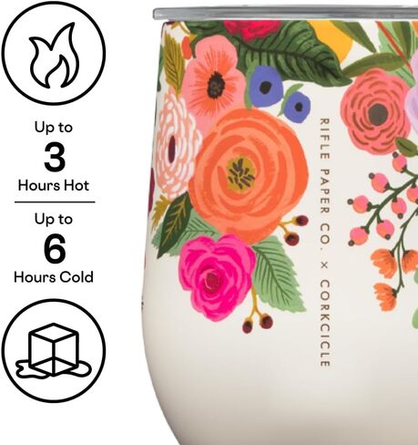 Corkcicle Stemless Flute, Triple Insulated Stainless Steel, Easy Grip, Non-slip Bottom, Keeps Beverages Chilled for 9 Hours, Garden Party Cream, 7 oz in Saudi Arabia